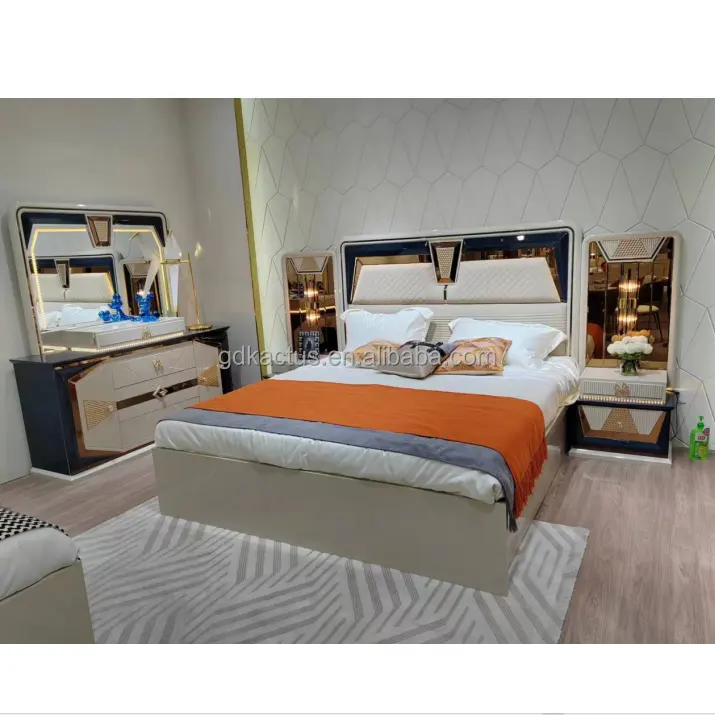 Modern tasarım melamin kurulu yatak odası mobilyası ucuz basit zarif kral yatak odası mobilya set