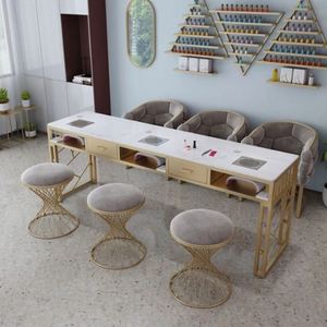 Juego de cuidado de manicura de mesa y sillas de técnico de uñas de metal de lujo ligero - Product Image 5