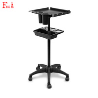 Chariot de Salon Mobile en Métal Noir Mat Moderne avec Plateau et Porte-Gobelet pour Salons de Beauté