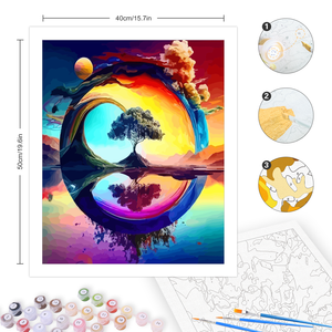 Peinture par numéros pour adultes, kits de peinture par numéros, <span class=keywords><strong>vague</strong></span>, reflet, arbre, paysage, dessin sur toile, peinture à la main pour la décoration de la maison - Product Image 3