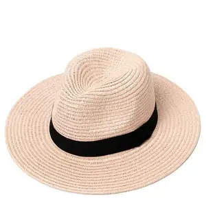 N-054 야외 유니섹스 봄 여름 통기성 태양 밀짚 파나마 모자 도매 브레이드 플로피 페도라 비치 파나마 잭 밀짚 모자