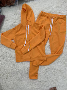 Setelan Olahraga Wanita Ukuran Besar Warna Solid 2026, Sweatshirt Lengan Panjang dengan Ritsleting dan Celana Jogger, Warna Pink, 2 Potong - Product Image 4