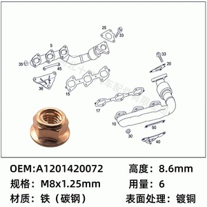 Tuerca de escape hexagonal de acero chapado en cobre para Audi Bmw M8, pieza de repuesto para reparación de automóviles, número de pieza A1201420072 - Product Image 5