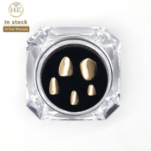 Grillz in Oro Vero 14k 18k Modello Lotus per Denti Piccoli con Gemme e Colla per Gioielli - Product Image 1