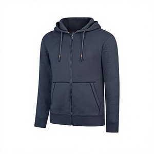 Sudadera con capucha unisex azul oscuro de punto, cierre de cremallera, corte regular, informal, manga larga, para invierno, 100% algodón, antiencogimiento, estilo flare. - Product Image 3