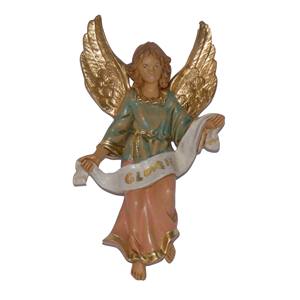 Figurine d'ange avec Gloria Feast en PVC effet bois H. 13 cm - Product Image 1