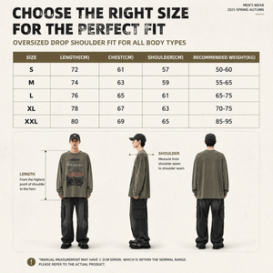 <b>Men</b> Loose Fit 260G Cotton Long Sleeve T-Shirt Heavyweight Washed Vintage Graphic Print Streetwear Supplier OEM Top Wear Bulk - Product Image 4