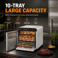 Déshydrateur Commercial Compact en Acier Inoxydable à 10 Plateaux, Séchoir à Viande Séchée 800W avec Minuteur 72H et Contrôle de Température pour Fruits, Viandes, Légumes et Herbes