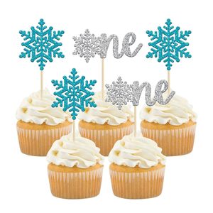 Decorazioni per Cupcake a Forma <span class=keywords><strong>di</strong></span> Fiocco <span class=keywords><strong>di</strong></span> Neve Blu Argento Glitterato per Feste Invernali <span class=keywords><strong>di</strong></span> Compleanno per Bambini e Bambine - Product Image 1