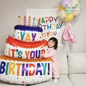 Balões de aniversário em pé, bolinho de feliz aniversário, decoração para festa de aniversário, bebê, chuveiro, suprimentos, balões para presente