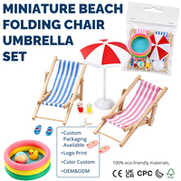 Ensemble de miniatures pour maison de poupée : chaise pliante de plage d'été, parasol, bouée de natation, sandales, boissons, en résine et plastique, pour scène de micro-paysage