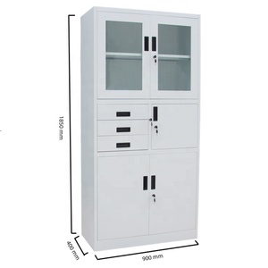 Armoire de classement en acier de grande capacité avec porte vitrée supérieure, 3 tiroirs latéraux et coffre-fort pour usage commercial et bureautique - Product Image 2