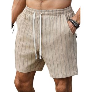 FOXA Men's Striped Linen Shorts <b>Elastic</b> Drawstring Mid Waist Breathable Casual Summer Shorts With Pockets - Product Image 1