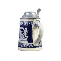Chope à bière classique en porcelaine Bavaria Bayern - Motif diamant, crête de lion, capacité 650 ml, couvercle en aluminium, passe au lave-vaisselle, pour vin et bière