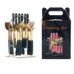 Ensemble de couverts en acier inoxydable couteau fourchette cuillère style nordique luxe léger rétro 24 pièces motif <span class=keywords><strong>marbre</strong></span> cuillère à dessert pour - Product Image 4