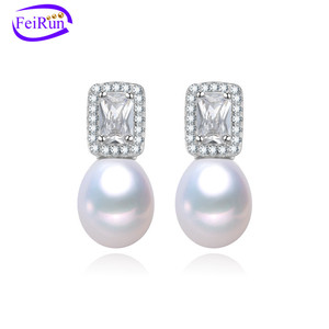 Pendientes Elegantes de Plata 925 con Perlas Naturales de Agua Dulce de 8mm, Diseño de Moda FEIRUN, Gran Venta 2021 - Product Image 1