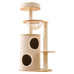 Solid Wood Sisal Japanese Style Cat Tree with Built-in Cat Bed Scratching Post All-in-One Climbing Frame for Large Cats
