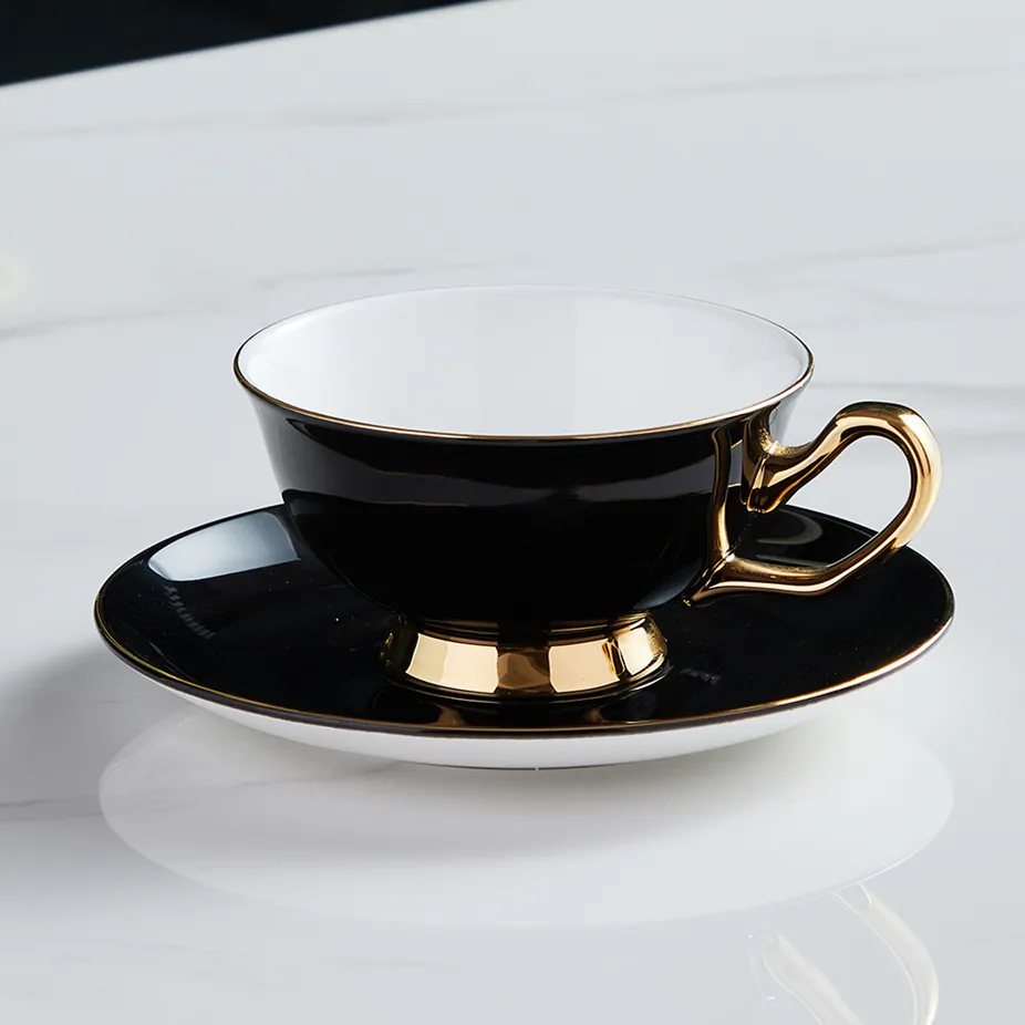 Bankett gebraucht arabischer Stil Kaffeeservice Teetasse schwarze Farbe Glasur Knochenporzellan Kaffeetasse und Untertasse für Zuhause