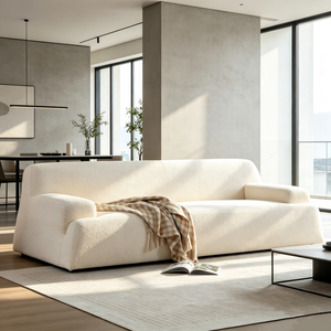 White Solid <b>Wood</b> <b>Frame</b> Curved Teddy 3 Seater <b>Sofa</b> High Density Sponge Residential Living Room Couch - Product Image 1