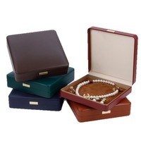 Boîte à bijoux en cuir PU haut de gamme, coins arrondis, logo doré, estampage à chaud, bracelets, perles, colliers, boucles d'oreilles en cristal