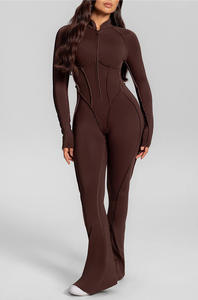 Combinaison de sport une pièce à demi-zip avec logo personnalisé, combinaison <span class=keywords><strong>sexy</strong></span> à col montant pour femme, idéale pour le <span class=keywords><strong>yoga</strong></span> et l'entraînement en salle de sport - Product Image 2