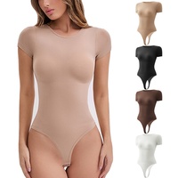 Body string sexy sans couture en nylon à manches courtes, sculptant, amincissant le ventre, rehausseur de taille et rehausseur de fesses pour femme, taille XXXL