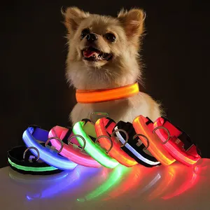 ปลอกคอสุนัขไฟกลางคืนมีไฟ LED ชาร์จผ่าน USB ได้เพื่อความปลอดภัยของสุนัขปลอกคอเรืองแสงสำหรับสัตว์เลี้ยง