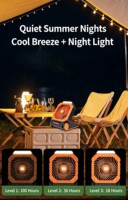 Ventilateur solaire portable pour le camping, 4 vitesses réglables, avec lumière LED nocturne intégrée, batterie intégrée, banque d'alimentation pour le camping en plein air, la randonnée