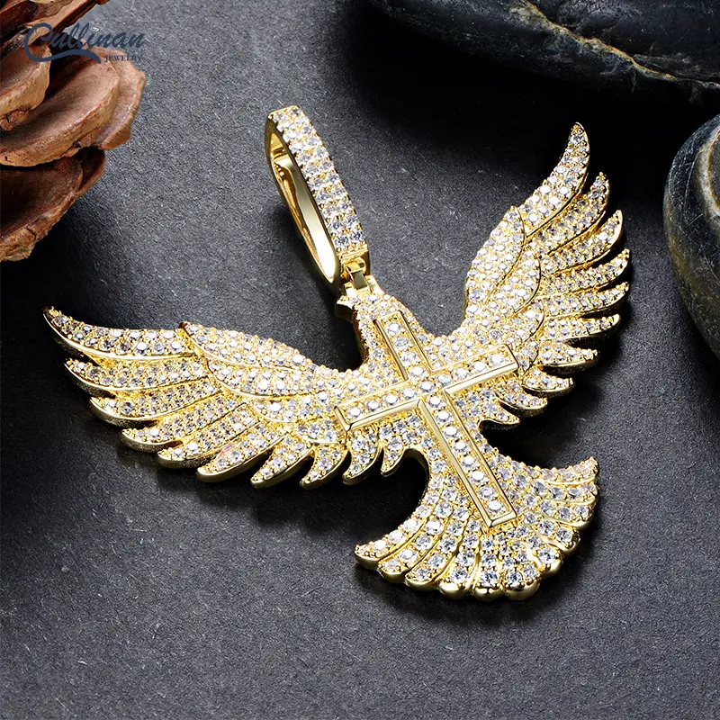 Hiphop Style Personalized Custom Cross Eagle Pendant 14K Gold Plated Diamond Pendants Necklace Iced Out Jewelry For Women Men
