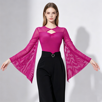 Haut de danse élégant et classique pour femme, à manches évasées transparentes, coupe ajustée, idéal pour la scène, la danse contemporaine et l'entraînement.