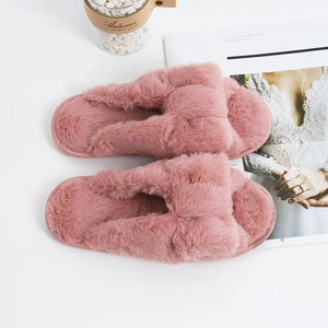 Lusso da donna in peluche da interno per pantofole antiscivolo <span class=keywords><strong>con</strong></span> Sole in pelliccia sintetica soffice Cross Band invernale casa pelosa per pantofole - Product Image 5