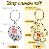 Plaques d'identification personnalisées sur mesure en acier inoxydable doré de grande taille pour chiens et chats, avec gravure pour animaux de compagnie (soutien émotionnel)