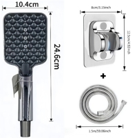Ensemble de pommeau de douche à main haute pression 3 fonctions, pulvérisateur de douche carré en ABS avec tuyau en acier inoxydable de 1,5 m et support mural