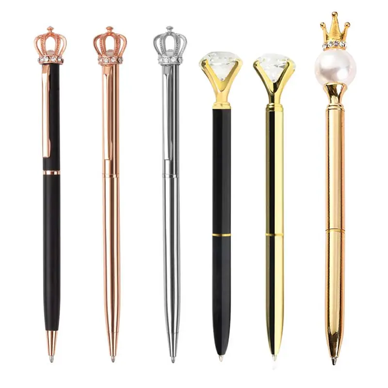 Crystal Pen Met Kroon Balpen Met Aangepaste Logo Metalen Gold Diamond Top Twistable Metalen Pen