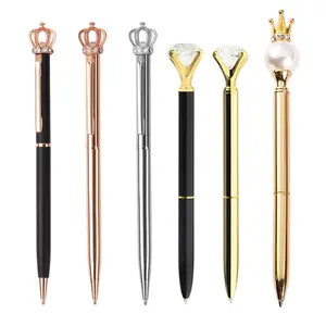 Crystal pen with crown Ballpoint pen with Customized Logo Metal gold diamond top twistable metal pen