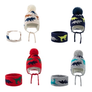 Vente en gros Hiver Mignon Dessin Animé Dinosaure <span class=keywords><strong>Jacquard</strong></span> Enfants Bonnet Cache-Cou Ensemble Doux Chaud Polaire Bonnet <span class=keywords><strong>Snood</strong></span> pour Enfants - Product Image 2