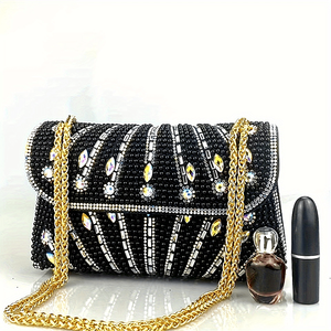 Nuevo Bolso de Noche Cruzado de Lujo con Cierre Magnético, Hecho a Mano con Diamantes de Imitación en PU Negro para Damas, Bodas y Fiestas - Product Image 1