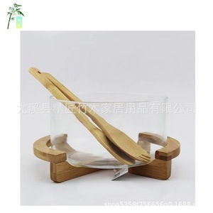 Bamboo Fruit Salad Bowl With <b>Rack</b> Glass Basin Eco Friendly Kitchen Storage Moisture Proof Dessert <b>Plate</b> Support - Product Image 3