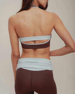 Ensemble de leggings taille haute et soutien-gorge de sport personnalisé à bretelles croisées avec ceinture repliable, patchwork, bordure contrastante, évacuation de l'humidité, pour le yoga - Product Image 4