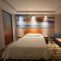 Lit d'hôtel moderne avec tête de lit capitonnée orange, taille King, pour chambre d'hôtes, mobilier de chambre d'hôtel, mobilier hôtelier contractuel