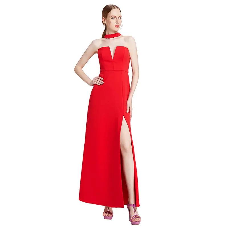 D016 women sexy evening dresses new brand design Split fork hem solid color maxi prom party dresses for women