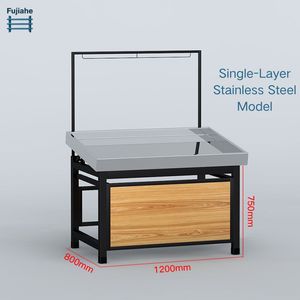 Exhibidor de Productos Frescos de Acero Inoxidable, Mostrador Comercial de Dos Niveles para Supermercado, <span class=keywords><strong>Carnicería</strong></span>, Charcutería y Panadería - Product Image 4
