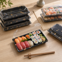 Multi-formaat transparante PET sushi doos met patroon, anti-condens afneembaar deksel voor koude gerechten, fruit en gebak