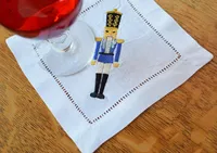 Serviettes de Cocktail Blanc 100% Dessous de Verre en Lin avec Casse-Noisette Broderie Serviettes Utilisées dans les Dîners de Vacances