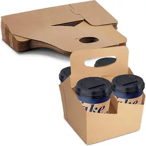 Einweg-Trakethalter aus Kraftpapier Tragebecher Karton Handwerkliches Papier Milch Tee Kaffee Getränke Tassenhalter mit Griff