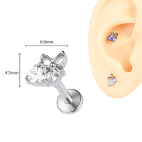 Pendientes Hipoalergénicos para Niños, Grado Implante F136, Titanio, Lindos Pendientes con Forma de Corazón de Conejo, Color Rosa CZ