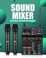Vente en gros Mixeur 4 canaux avec micro sans fil Set Mixer Small 4 Channel Karaoke Soundcard home livestream