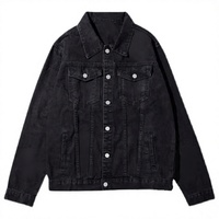 Veste en jean noir délavé pour homme, style gothique avec patch croix, manteau de camionneur vintage, streetwear, logo personnalisé OEM
