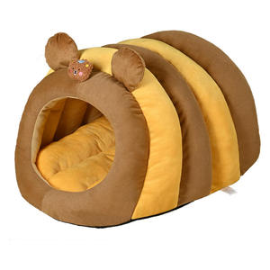 <b>Small</b> Bee Shaped Durable Winter Warm Striped Comfortable Closed Design <b>Box</b> Pet Cave Cat & Dog Bed - Product Image 1