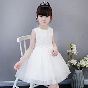 YSMARKET Cô Gái Công Chúa Đảng Dress Mùa Hè Không Tay Màu Hồng Trắng Wedding Dresses Cô Gái Trẻ Em Ren Quần Áo 1-15 Tuổi